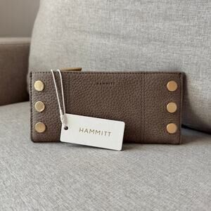 Hammitt 110 North Leather Grey Natural Brown Brushed Gold Bi-Fold Wallet NEW